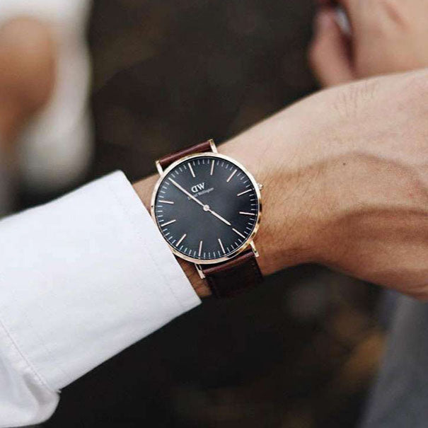 Daniel Wellington Bristol Black Dial Brown Leather Strap Watch For Men - DW00100125