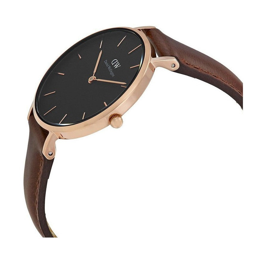 Daniel Wellington Petite St Mawes Black Dial Brown Leather Strap Watch For Women - DW00100169
