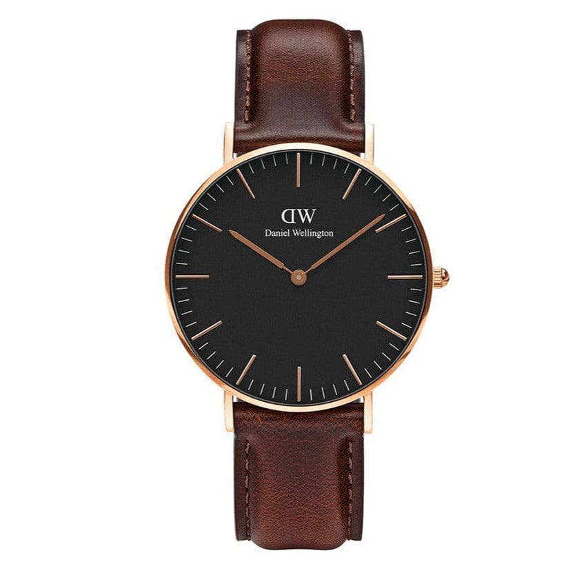 Daniel Wellington Classic Bristol Black Dial Brown Leather Strap Watch for Men - DW00100137