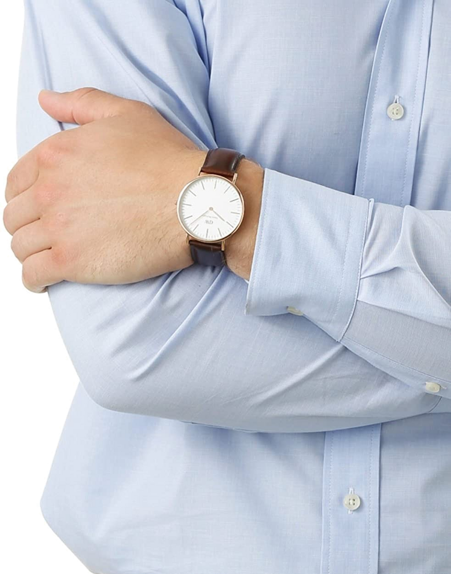 Daniel Wellington Classic Bristol White Dial Brown Leather Strap Watch For Men - DW00100009