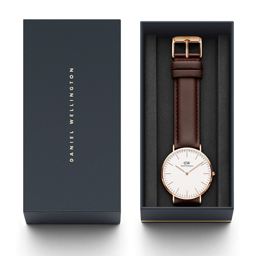 Daniel Wellington Classic Bristol White Dial Brown Leather Strap Watch For Men - DW00100009