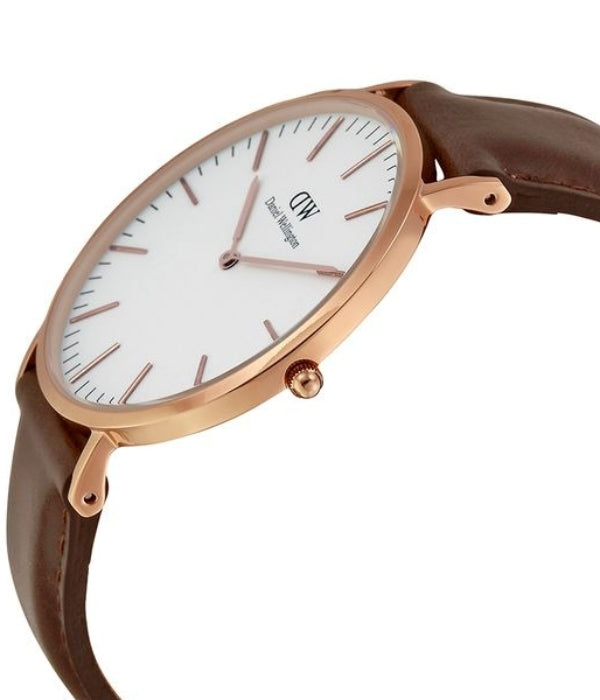 Daniel Wellington Classic Bristol White Dial Brown Leather Strap Watch For Men - DW00100009