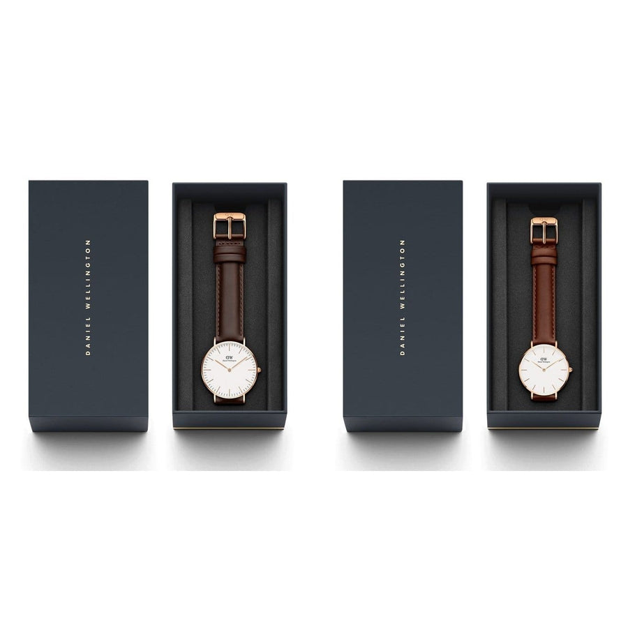 Daniel Wellington Classic Bristol White Dial Brown Leather Strap Watch For Women - DW00100039