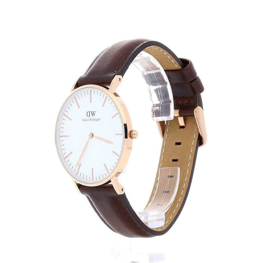 Daniel Wellington Classic Bristol White Dial Brown Leather Strap Watch For Women - DW00100039