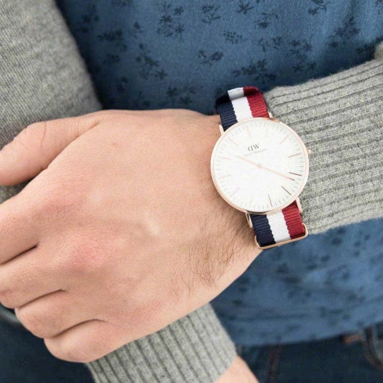 Daniel Wellington Classic Cambridge White Dial Two Tone NATO Strap Watch For Men - DW00100003