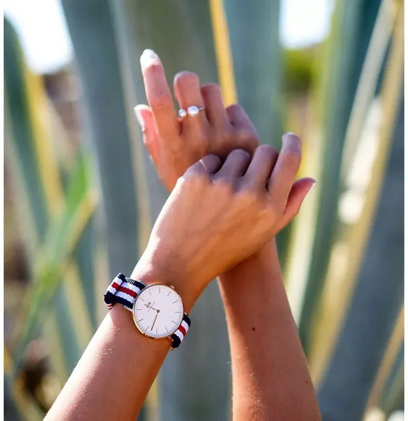 Daniel Wellington Classic Canterbury White Dial Two Tone NATO Strap Watch For Women - DW00100030