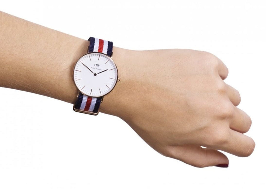 Daniel Wellington Classic Canterbury White Dial Two Tone NATO Strap Watch For Women - DW00100030