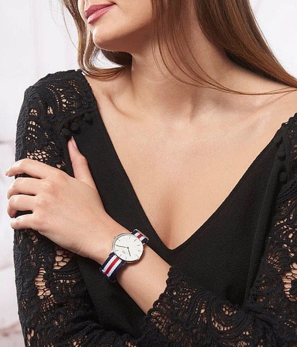 Daniel Wellington Classic Canterbury White Dial Two Tone NATO Strap Watch For Women - DW00100051