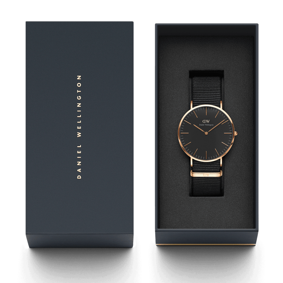 Daniel Wellington Classic Cornwall Black Dial Black NATO Strap Watch For Women - DW00100150