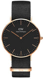 Daniel Wellington Classic Cornwall Black Dial Black NATO Strap Watch For Women - DW00100150