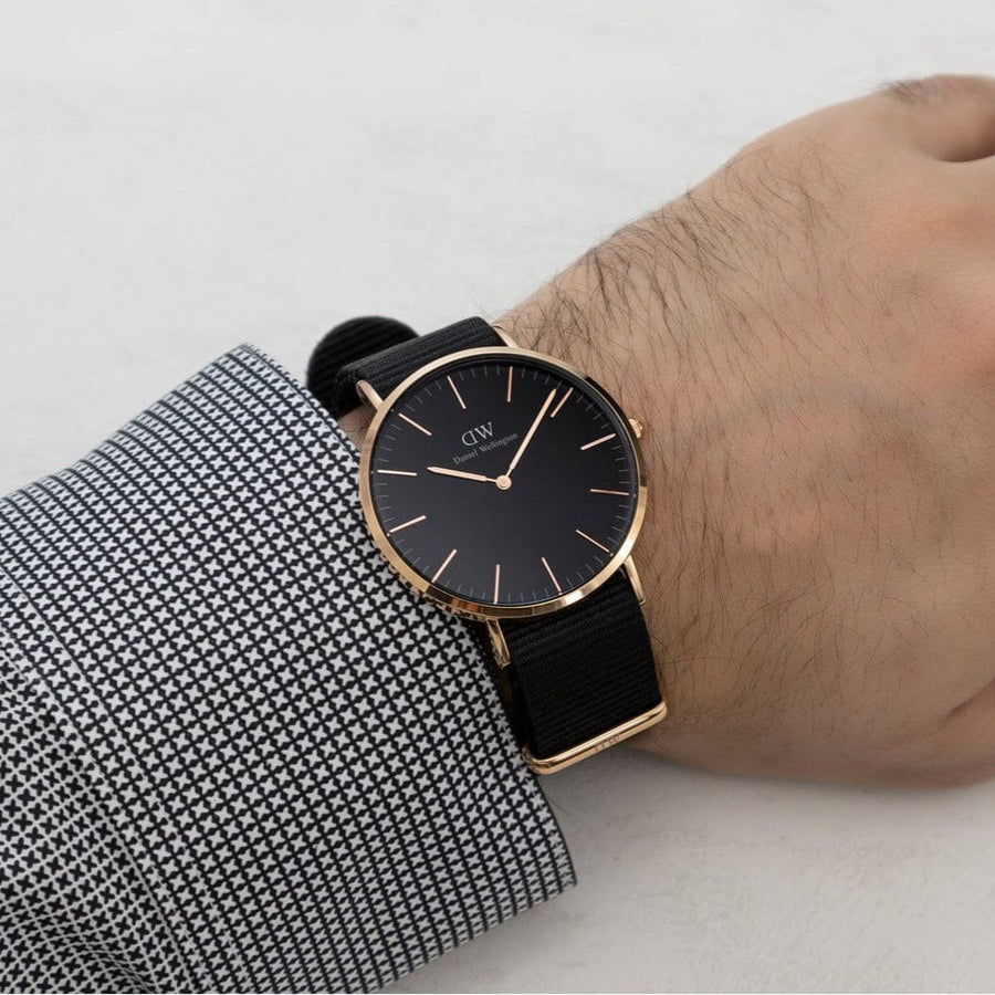 Daniel Wellington Classic Cornwall Black Dial Black Nylon Strap Watch For Women - DW00100148