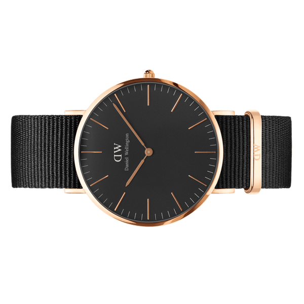 Daniel Wellington Classic Cornwall Black Dial Black Nylon Strap Watch For Women - DW00100148
