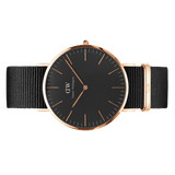 Daniel Wellington Classic Cornwall Black Dial Black Nylon Strap Watch For Women - DW00100148