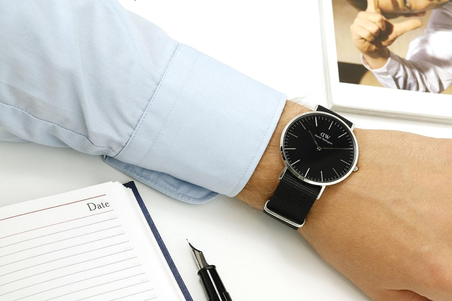 Daniel Wellington Classic Cornwall Black Dial Black Nylon Strap Watch For Women - DW00100149