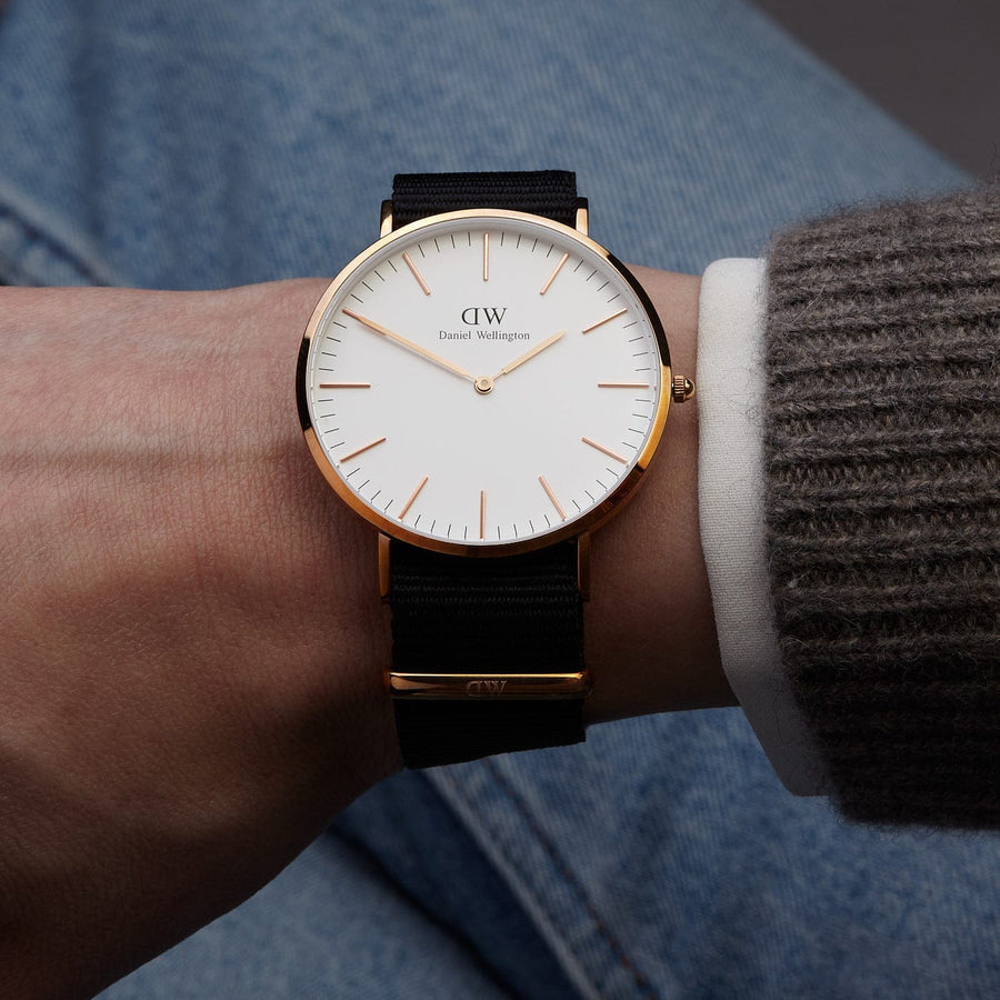 Daniel Wellington Classic Cornwall White Dial Black Nylon Strap Watch For Men - DW00100257