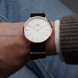 Daniel Wellington Classic Cornwall White Dial Black Nylon Strap Watch For Men - DW00100257