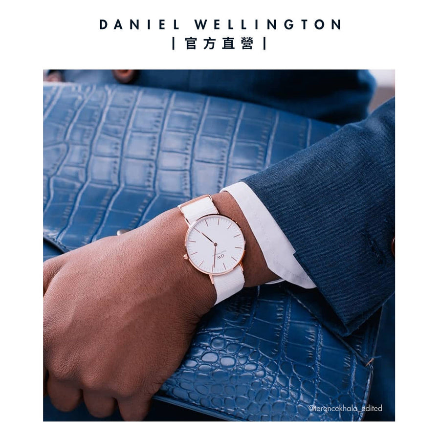 Daniel Wellington Classic Dover White Dial White Nylon Strap Watch For Women - DW00100309