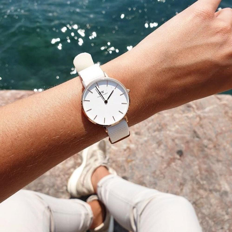 Daniel Wellington Classic Dover White Dial White Nylon Strap Watch For Women - DW00100309