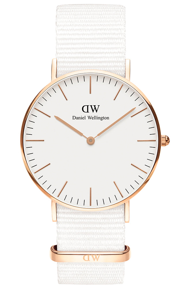 Daniel Wellington Classic Dover White Dial White Nylon Strap Watch For Women - DW00100309