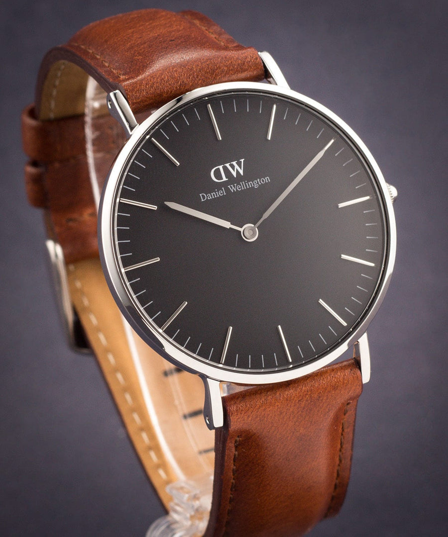 Daniel Wellington Classic Durham Black Dial Brown Leather Strap Watch For Women - DW00100142