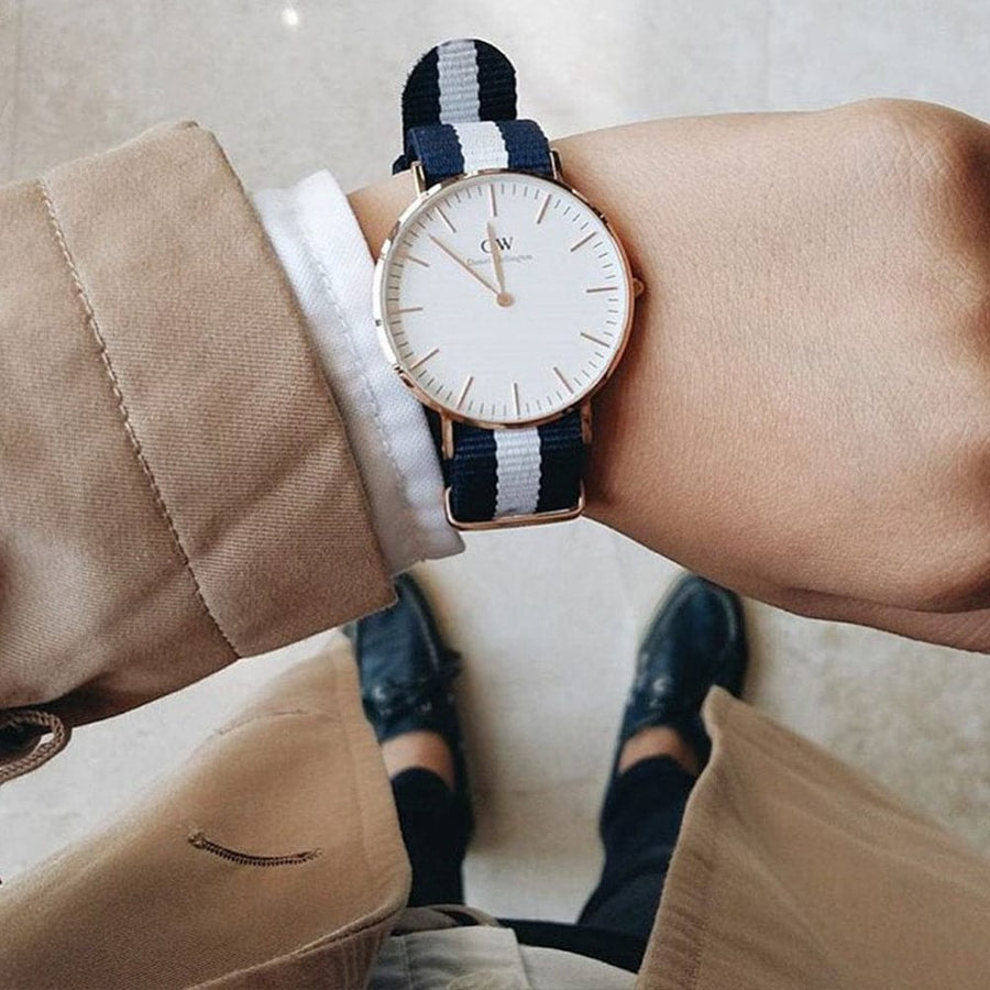 Daniel Wellington Classic Glasgow White Dial Two Tone NATO Strap Watch for Men - DW00100004