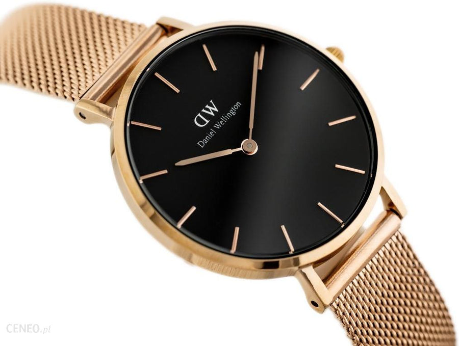 Daniel Wellington Classic Melrose Black Dial Rose Gold Mesh Bracelet Watch For Women - DW00100161