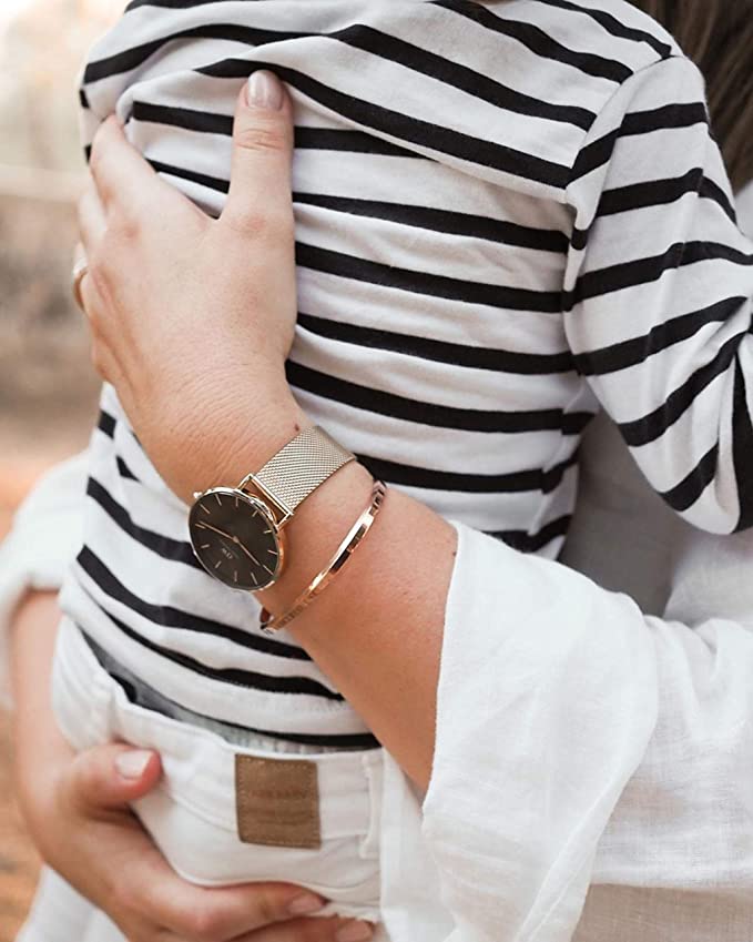 Daniel Wellington Classic Petite Black Dial Gold Mesh Bracelet Watch For Women - DW00100347