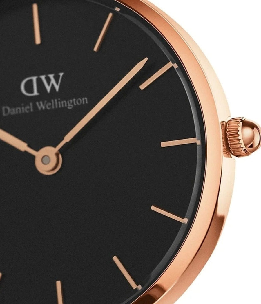 Daniel Wellington Classic Petite Bondi Black Dial White Leather Strap Watch For Women - DW00100285