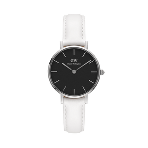Daniel Wellington Classic Petite Bondi Black Dial White Leather Strap Watch for Women - DW00100286