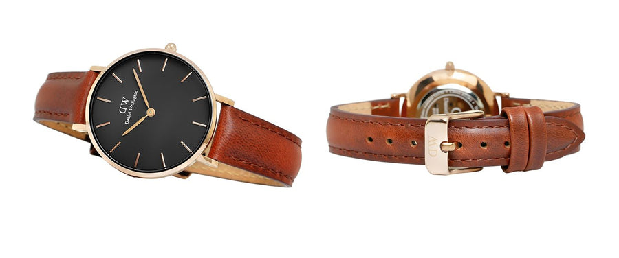 Daniel Wellington Classic Petite Bristol Black Dial Brown Leather Strap Watch For Women - DW00100165