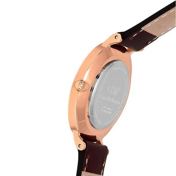 Daniel Wellington Classic Petite Bristol Black Dial Brown Leather Strap Watch For Women - DW00100165