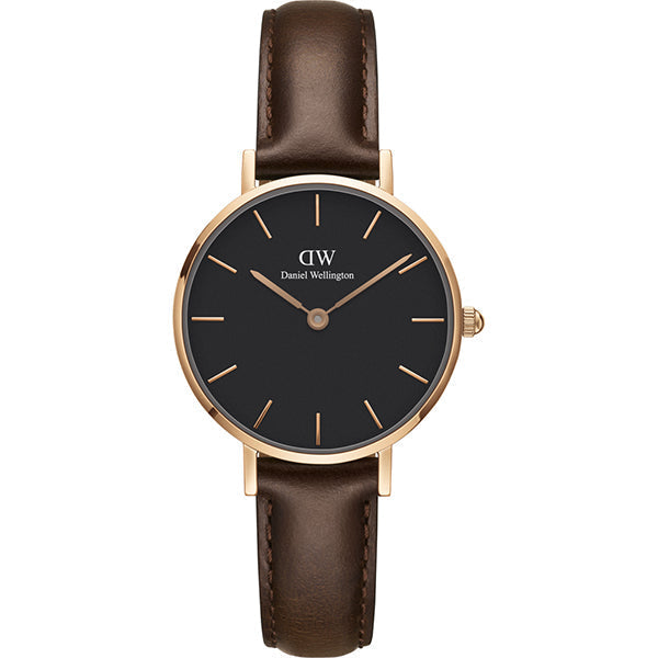 Daniel Wellington Classic Petite Bristol Black Dial Brown Leather Strap Watch For Women - DW00100165