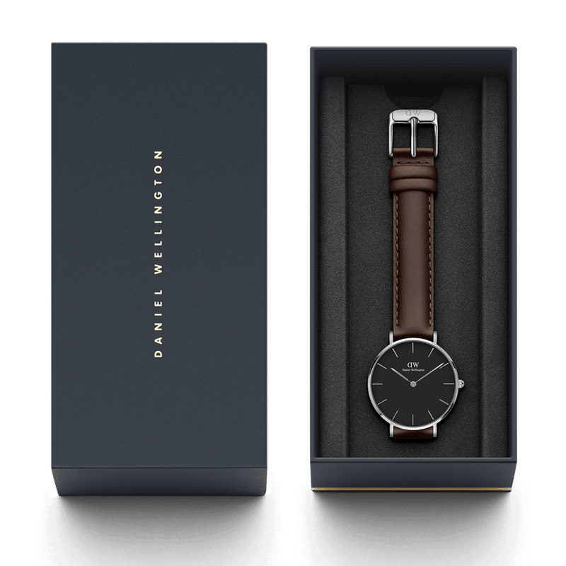 Daniel Wellington Classic Petite Bristol Black Dial Brown Leather Strap Watch For Women - DW00100177