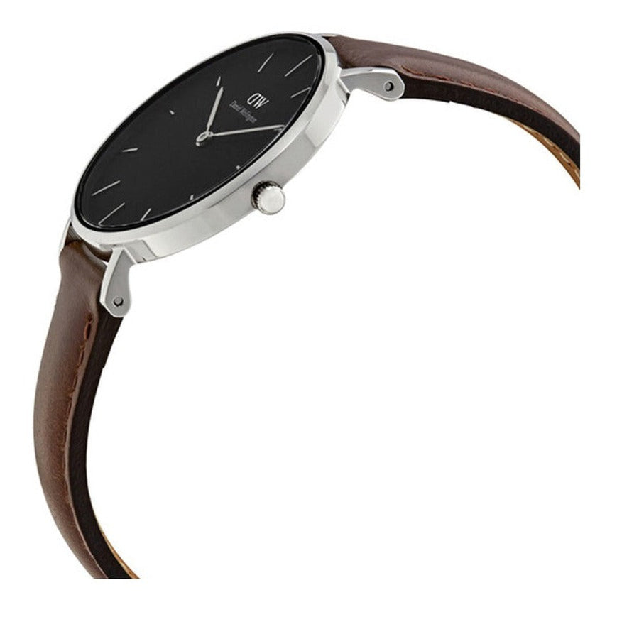 Daniel Wellington Classic Petite Bristol Black Dial Brown Leather Strap Watch For Women - DW00100177