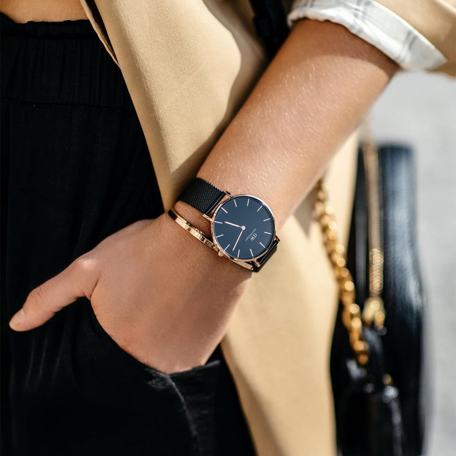 Daniel Wellington Classic Petite Bristol Black Dial Brown Leather Strap Watch For Women - DW00100221