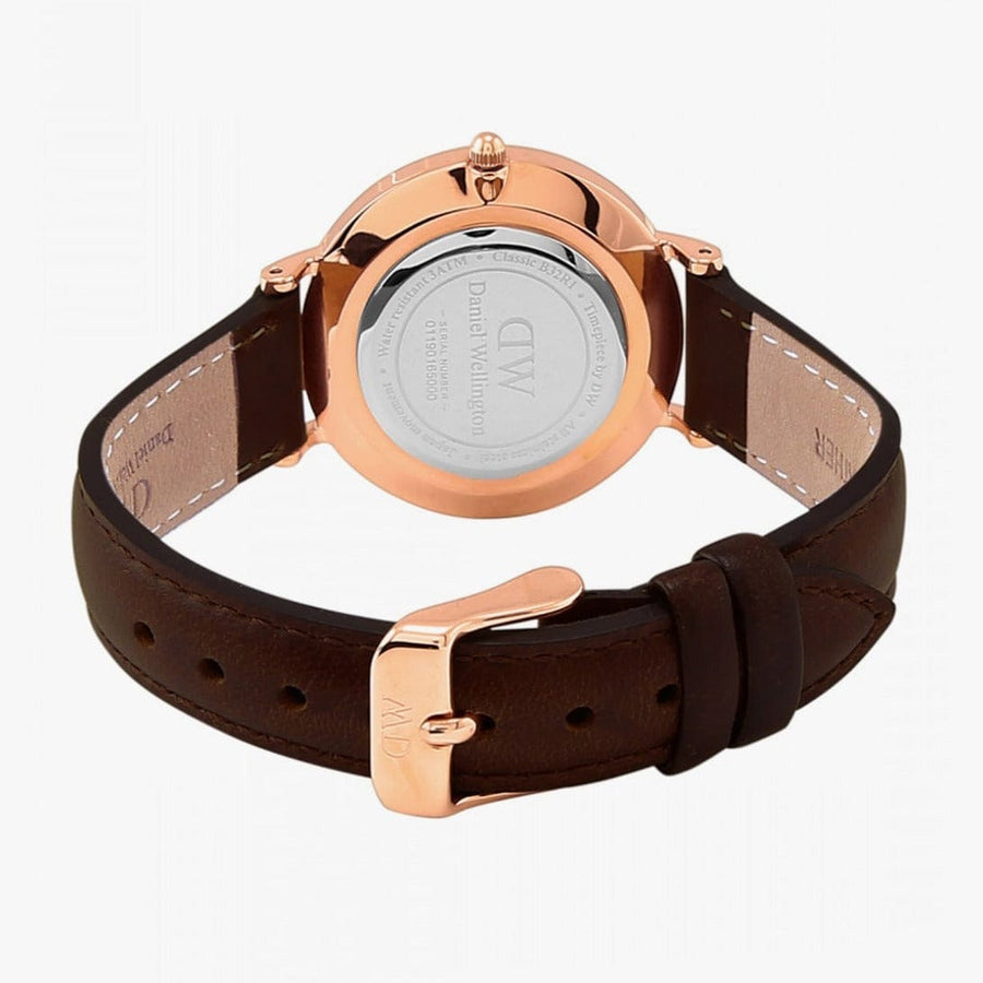 Daniel Wellington Classic Petite Bristol Black Dial Brown Leather Strap Watch For Women - DW00100221