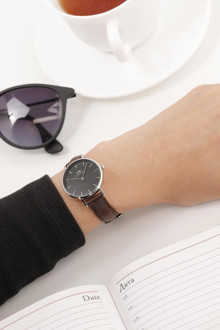 Daniel Wellington Classic Petite Bristol Black Dial Brown Leather Strap Watch For Women - DW00100233