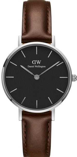 Daniel Wellington Classic Petite Bristol Black Dial Brown Leather Strap Watch For Women - DW00100233