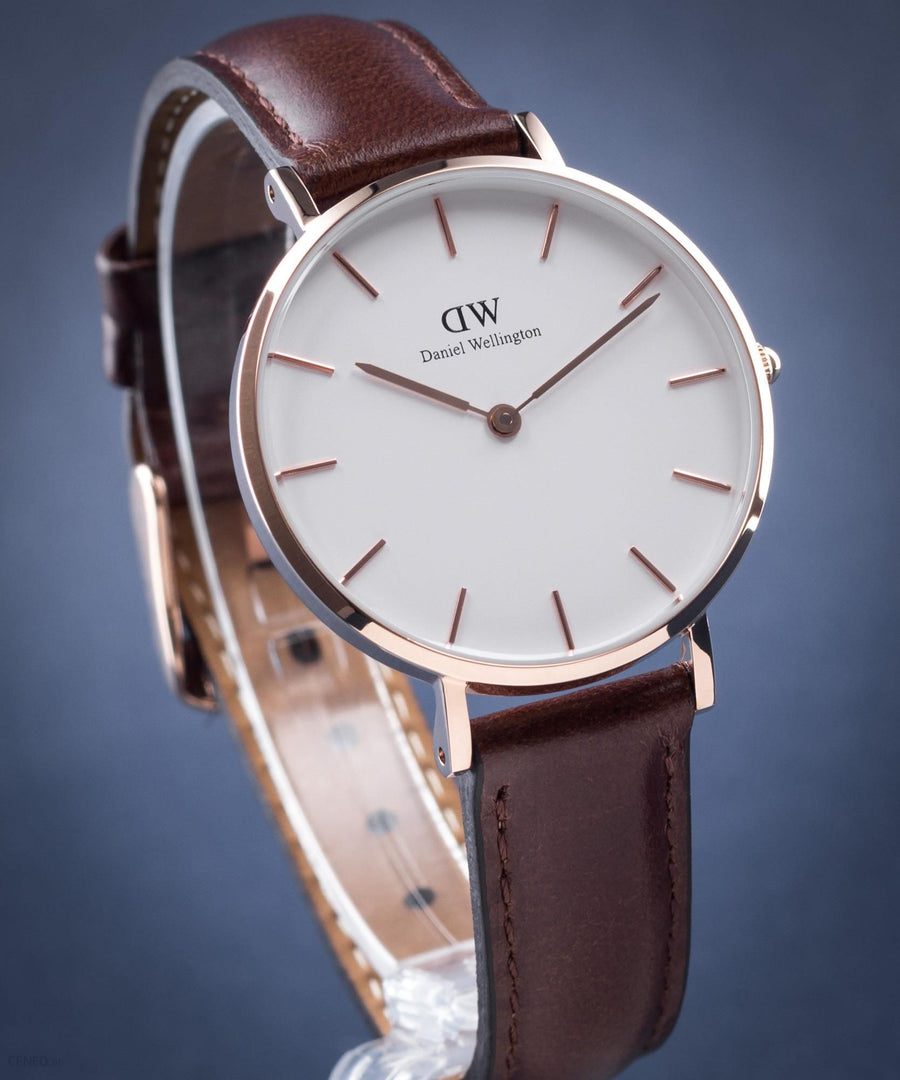 Daniel Wellington Classic Petite Bristol White Dial Brown Leather Strap Watch For Women - DW00100171