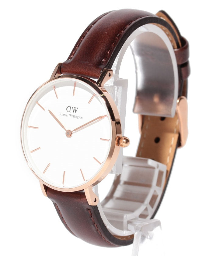 Daniel Wellington Classic Petite Bristol White Dial Brown Leather Strap Watch For Women - DW00100171