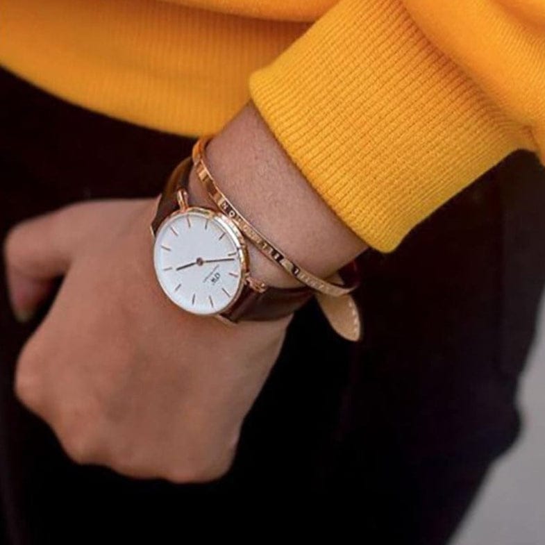 Daniel Wellington Classic Petite Bristol White Dial Brown Leather Strap Watch For Women - DW00100227