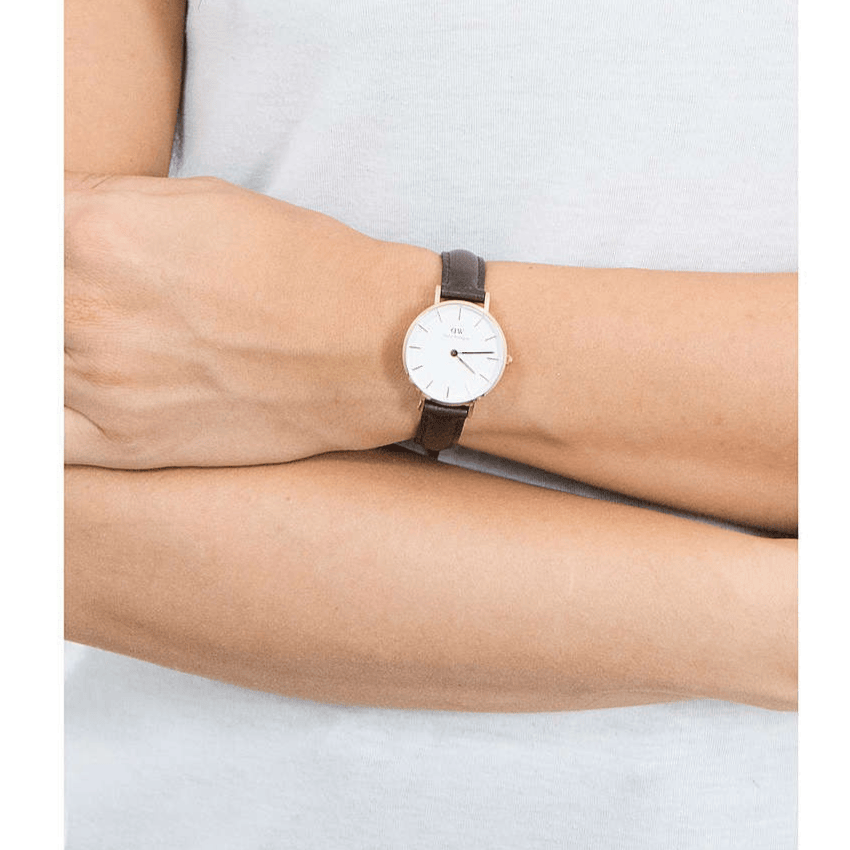 Daniel Wellington Classic Petite Bristol White Dial Brown Leather Strap Watch For Women - DW00100227