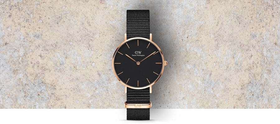 Daniel Wellington Classic Petite Cornwall Black Dial Black NATO Strap Watch For Women - DW00100215