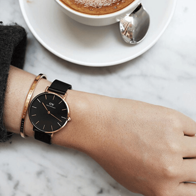 Daniel Wellington Classic Petite Cornwall Black Dial Black NATO Strap Watch For Women - DW00100215