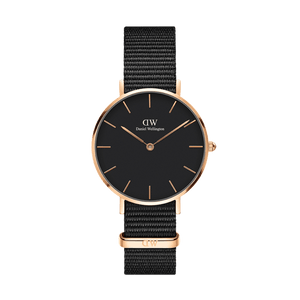 Daniel Wellington Classic Petite Cornwall Black Dial Black NATO Strap Watch For Women - DW00100215