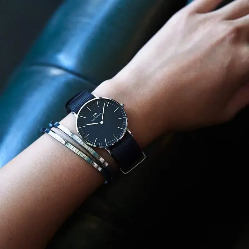 Daniel Wellington Classic Petite Cornwall Black Dial Black NATO Strap Watch For Women - DW00100216