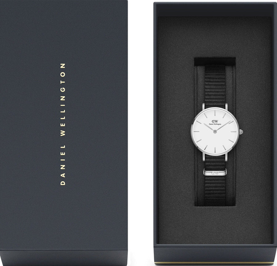 Daniel Wellington Classic Petite Cornwall White Dial Black Nylon Strap Watch For Women - DW00100252
