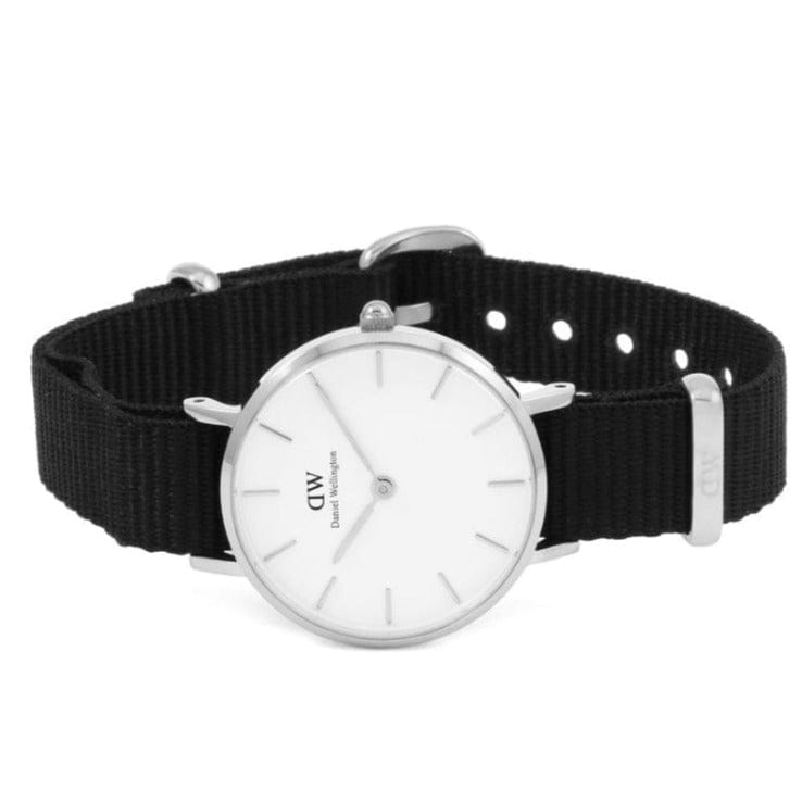 Daniel Wellington Classic Petite Cornwall White Dial Black Nylon Strap Watch For Women - DW00100252