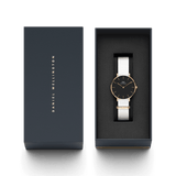Daniel Wellington Classic Petite Dover Black Dial White NATO Strap Watch For Women - DW001000314