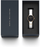 Daniel Wellington Classic Petite Dover Black Dial White NATO Strap Watch For Women - DW001000314